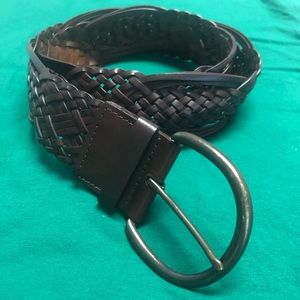 Braided Brown bonded Leather, wide Belt, sz med.